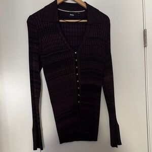 Boss Burgundy Striped Button-Up Top